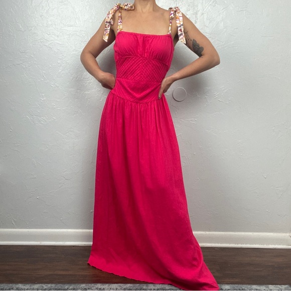 Free People romantic Santorini pink Linen blend Maxi Dress, fits like XS - Picture 2 of 12
